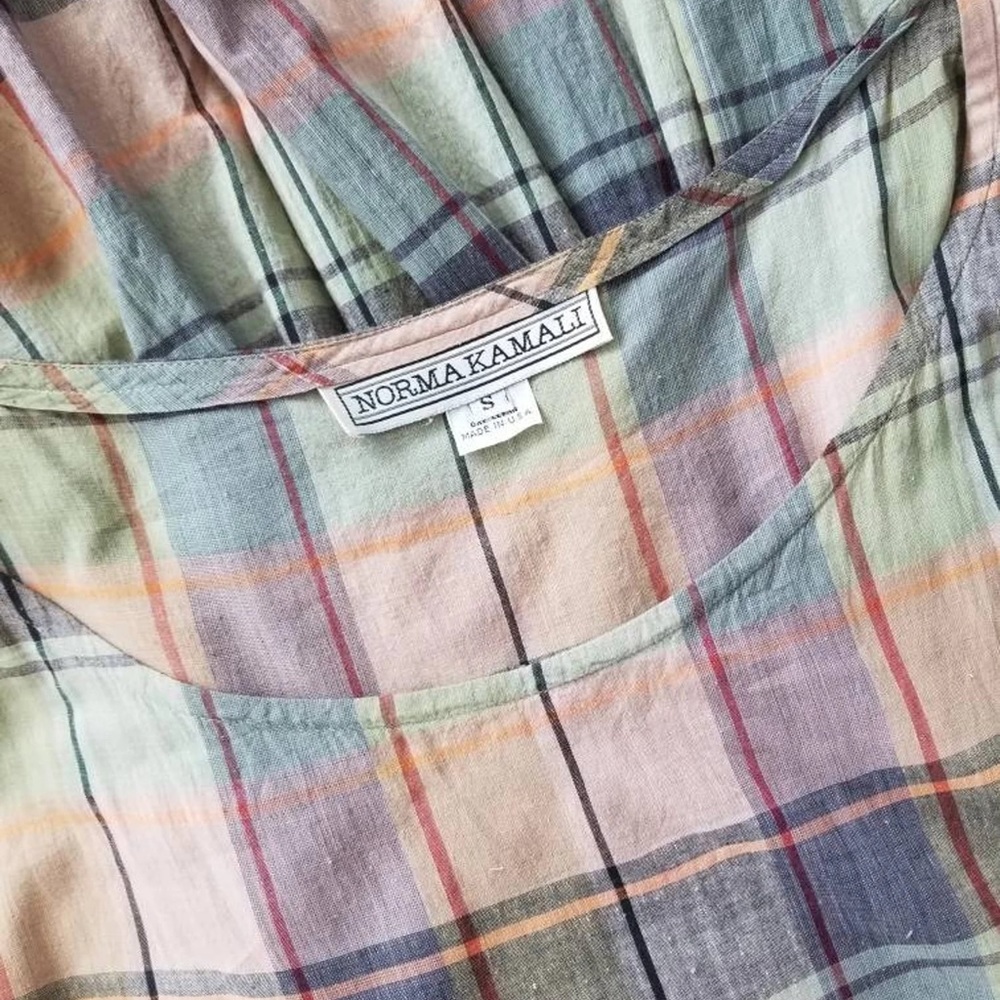 Vintage 80s Norma Kamali Rare 2 Piece Indian Cotton Madras Plaid Dress &… - Picture 10 of 16